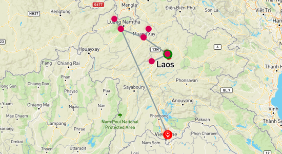 Map of Cultural and Natural Wonders of Laos 9-Day