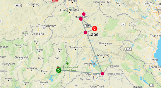 Map of From Thailand to Luang Prabang 7-Day