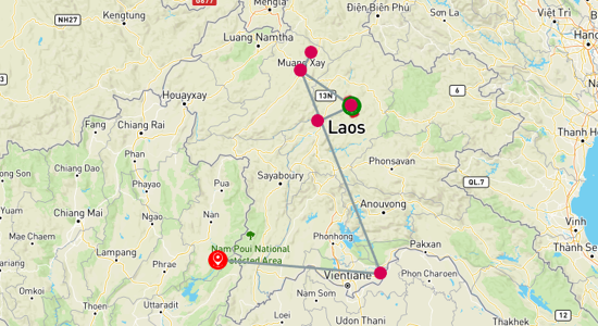 Map of Golden Triangle Adventure: Laos to Thailand 6-Day