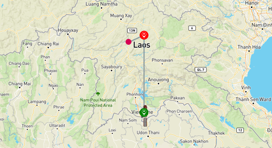 Map of tour Laos Express: Vientiane to Luang Prabang 4-Day
