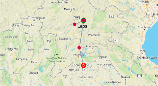 Map of Mystical Laos: Caves, Waterfalls and Express Trains 5-Day