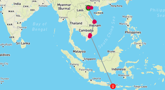 Map of 12-Day Discover Vietnam and Bali: Departure every Monday