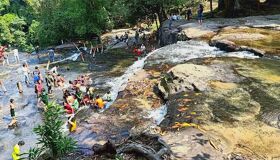 Phnom Kulen Tourists at Waterfalls