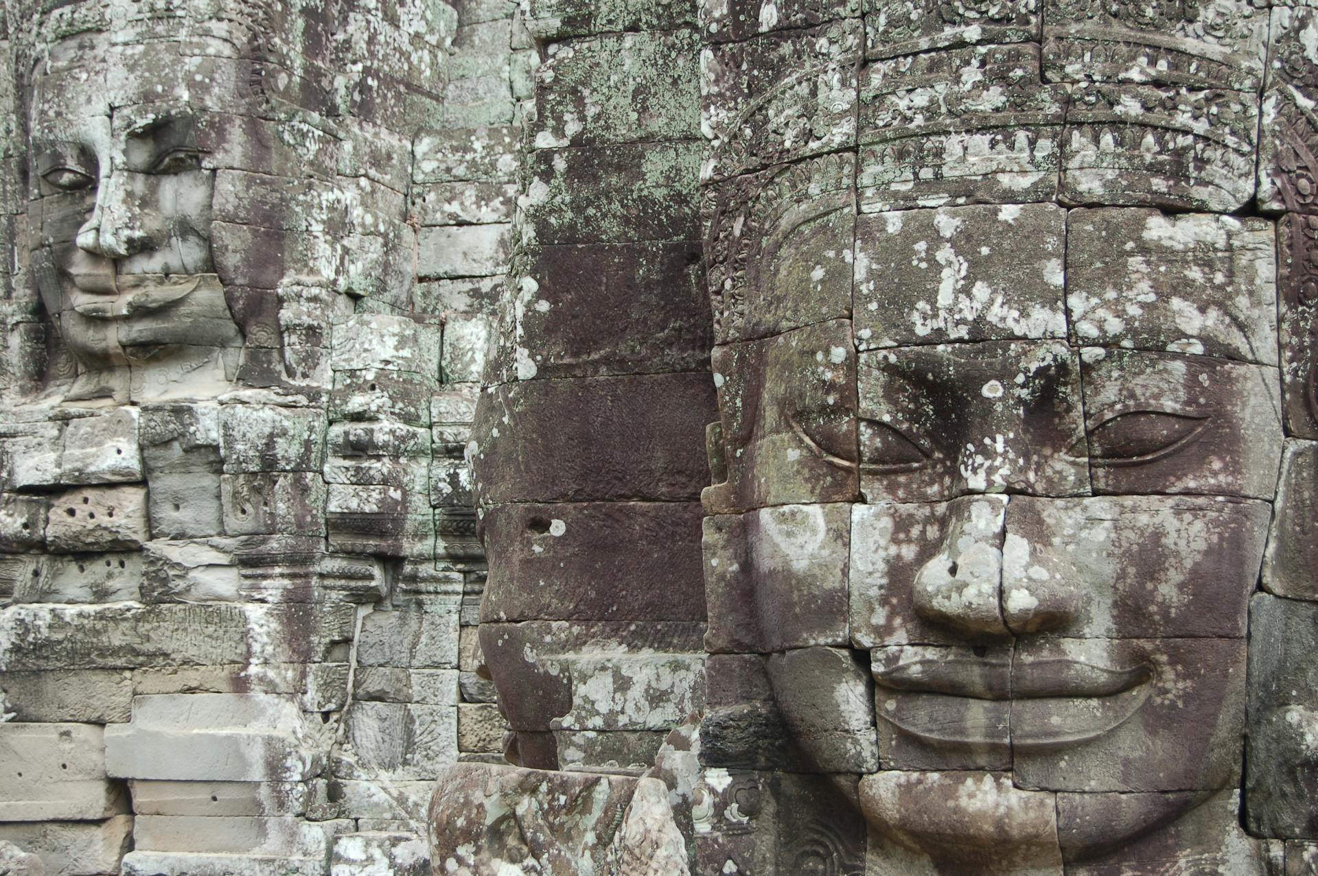Marvel at the serene stone faces watching over you”