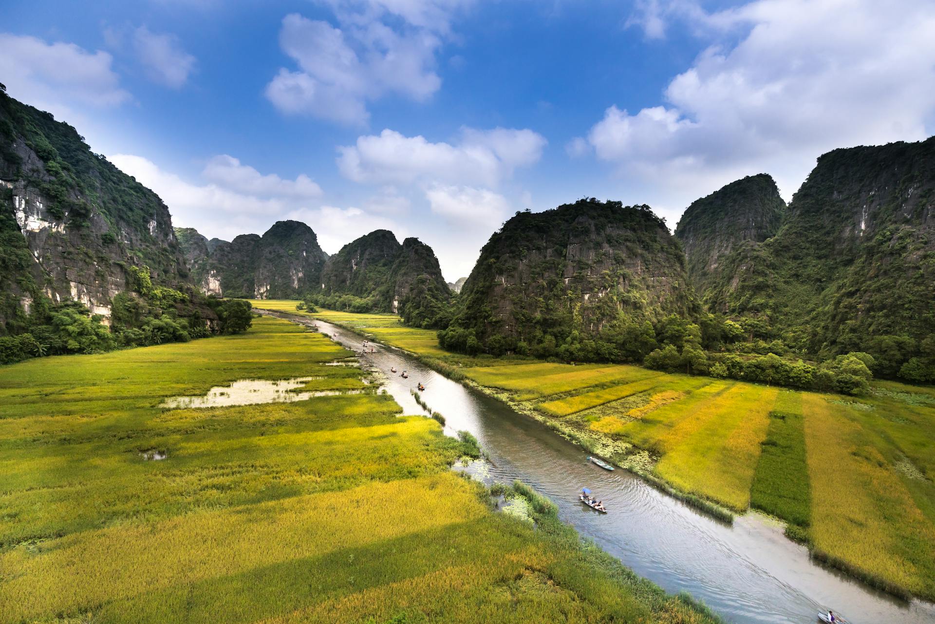 Begin your exploration with Vietnam’s tranquil karst ambiance